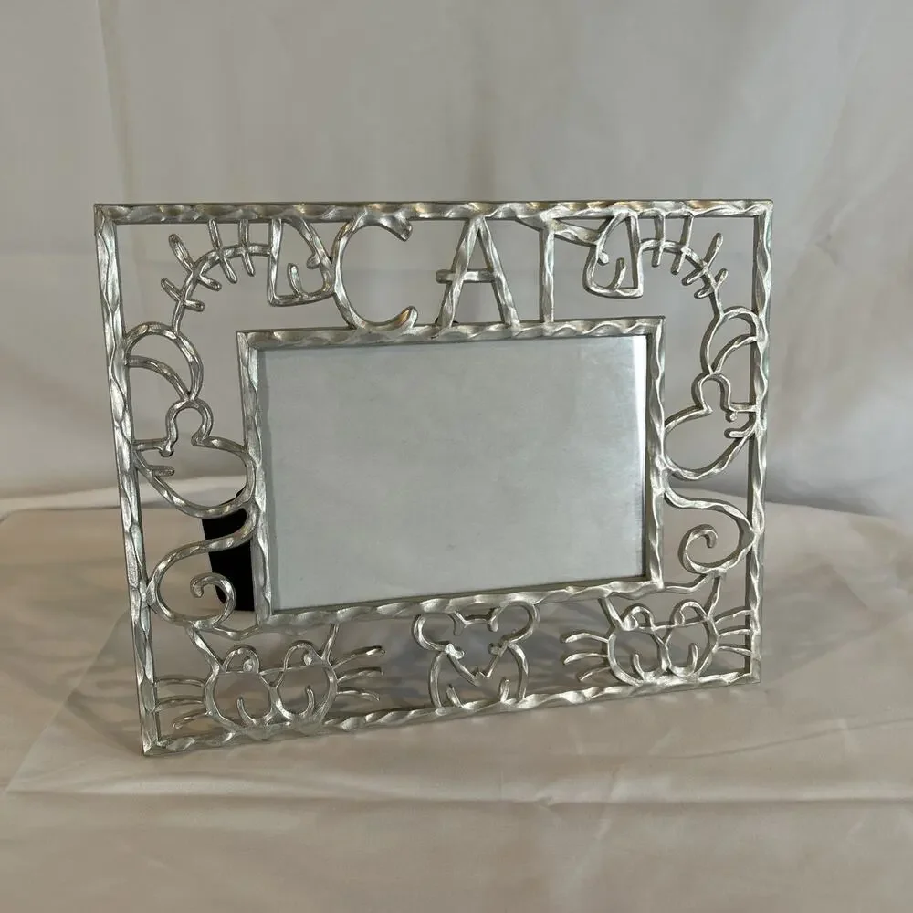 Silver Tone Picture Frame Cat Theme 9.5